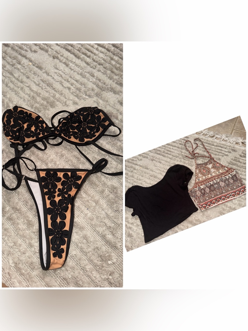 Black Floral Appliqué Bikini and crop bundle
